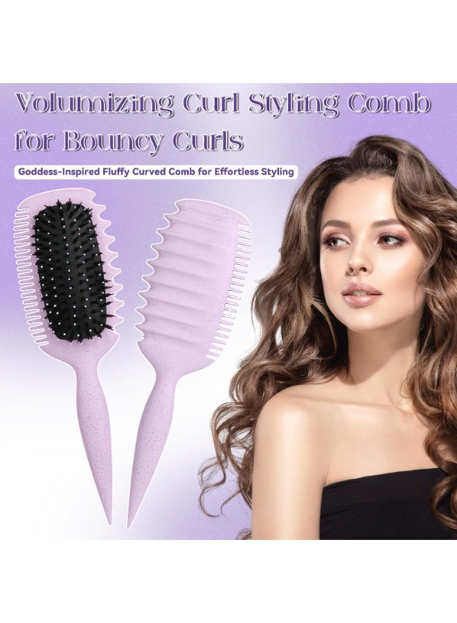 JUMEI Curl Defining Brush for Curly Hair – Detangling & Styling Wet Brush, Shape & Volume, Reduced Pulling, Purple - Image 2